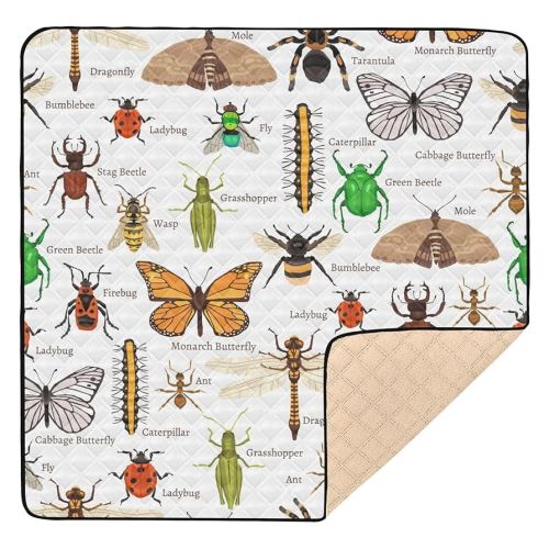 Insects Vintage Baby Playmat Washable Playroom Crawling Mat Non-Slip Play Mats for Floor 50x50 Mat
