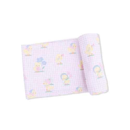 Stretch Swaddle, Vintage Spring Ducklings Pink