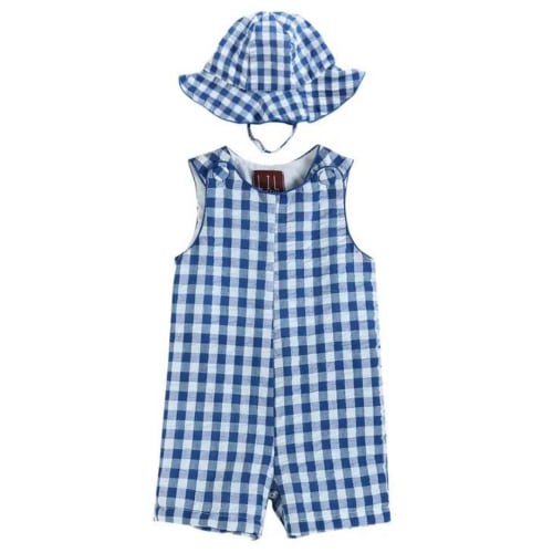 Royal Blue Gingham Romper and Sunhat