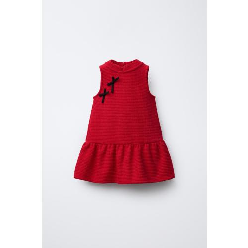 CONTRAST BOW TEXTURED DRESS - Red | ZARA Canada