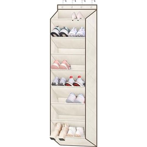 SLEEPING LAMB Over The Door Shoe Organizer for Closet with Large Deep Pockets, Narrow Shoe Rack for Door Hanging Boots Storage, Beige