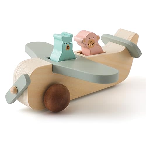 ibwaae Wooden Airplane Toys, Air Transport Vehicles Play Set, Wooden Pull Games, Learning Gift Montessori Toy for Baby Toddler Boys Girls