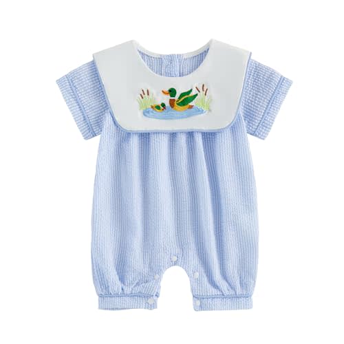 Newborn Baby Boy Hunting Clothes Mallard Duck Onesie Romper Short Sleeve Striped Jumpsuit Infant Summer Outfit