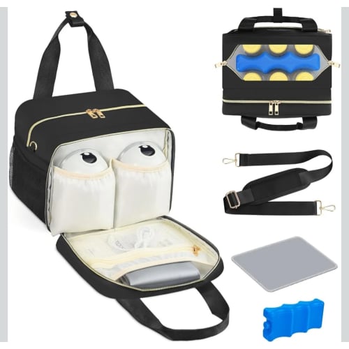PIIOSER Breastmilk Cooler Bag with Ice Pack, Fits 6 Baby Bottles Up to 9 Ounce, Insulated Bottle Travel Bags with Shoulder Strap-Wearable Breast Pump Carrying Case for Nursing & Working Moms