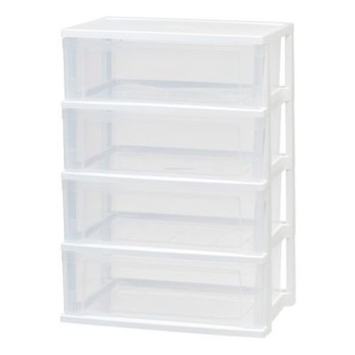IRIS 4 Drawers Plastic Stacking Wide Chest, White