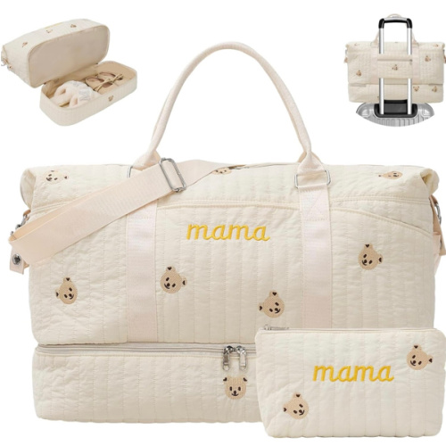 Mama Maternity Hospital Bag Essentials for Women Labor Delivery Baby Diaper Organizer with Shoe Compartment & Toiletry Pouch Travel Duffle Bag for Pregnancy Mommy Weekender Overnight Gifts,Beige Bear