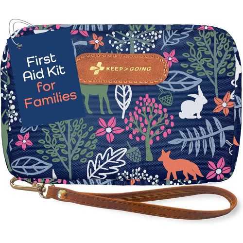 KeepGoing Travel First Aid Kit for Kids – 130 Pc. for Car, Home, Purse, Diaper Bag & Backpack with Latex-Free Bandages - Mini First Aid Kit Travel Size TSA-Approved