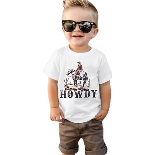SOFEON Toddler Baby Boy Howdy Shirt Rodeo Western Graphic Letter Short Sleeve T-Shirt Kids Funny Cowboy Summer Tee Tops