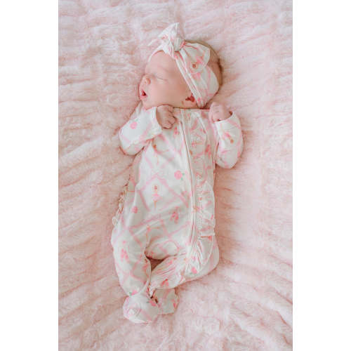Ruffle Zipper Bamboo Footie in Darling Ballerina | Caden Lane