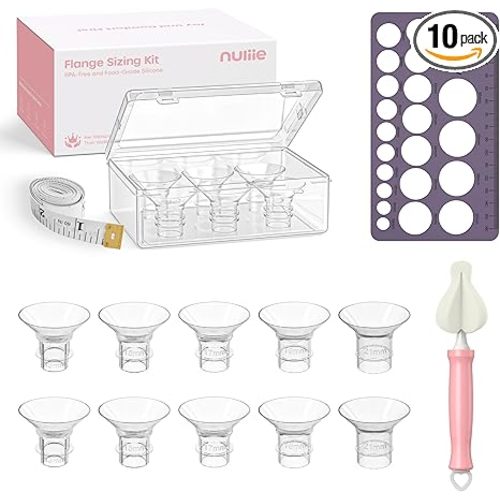Nuliie 5-in-1 Flange Sizing Kit 13/15/17/19/21mm for 24mm Flange/Shield of Most Pumps, 10PCS Silicone Flange Inserts to Boost Pumping Efficiency & Comfort, BPA-Free Pump Essential for Moms