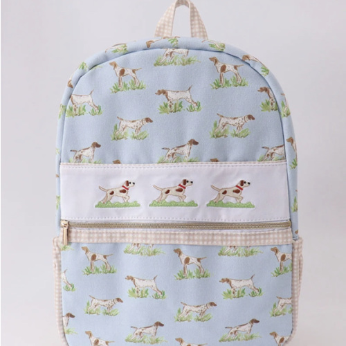Blue hunting dog embroidery backpack