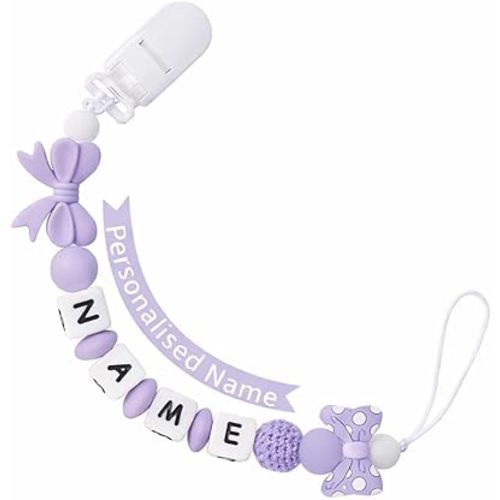 Personalized Name Pacifier Clips Nipples Holder Chain,Custom Baby Name Accessories Newborn Boy Girl Pacifier Clip (Purple)