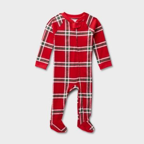 Baby Plaid Ribbed Holiday Matching Family Footed Pajamas - Wondershop™ Red