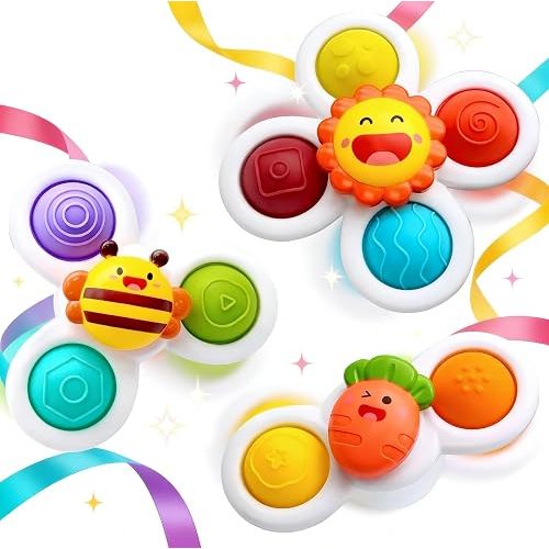 Suction Cup Spinner Toys for Baby (SUN),3 Pieces of Suction Cup Spinner Toys,Sucker Rotating Toys,Baby Bath Toys for Babies 12-18 Months, 1 2 3 Year Old Girl Boy，Ideal Toys for Bathing,Outings, Dining