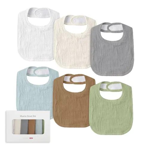 Muslin Baby Drool Bibs for Unisex Boys Girls, 6 Pack Soft Cotton Baby Bib for Teething Drooling, Essentials Shower Gift (6, Brown)