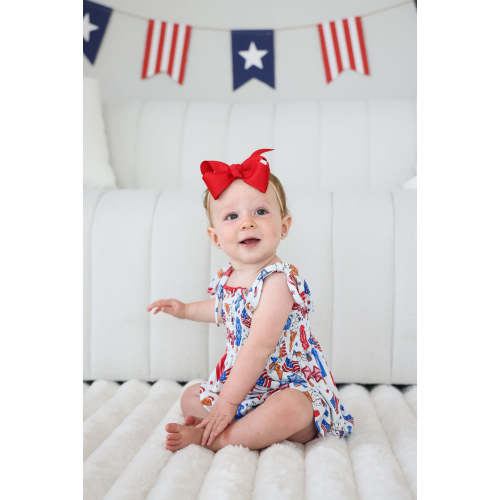 Smocked Twirl Bodysuit | Red, White & Cool