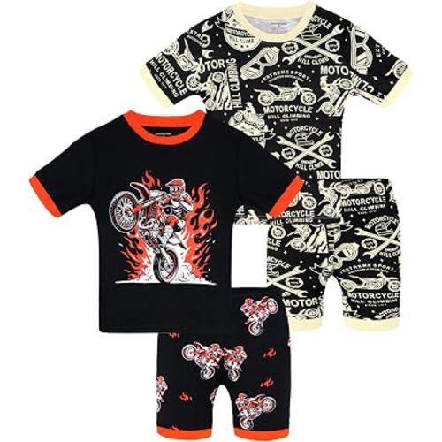 DAUGHTER QUEEN Boys Pajamas 4 Pieces Short Set 100% Cotton Sleepwear Size 18 Months-12 Years