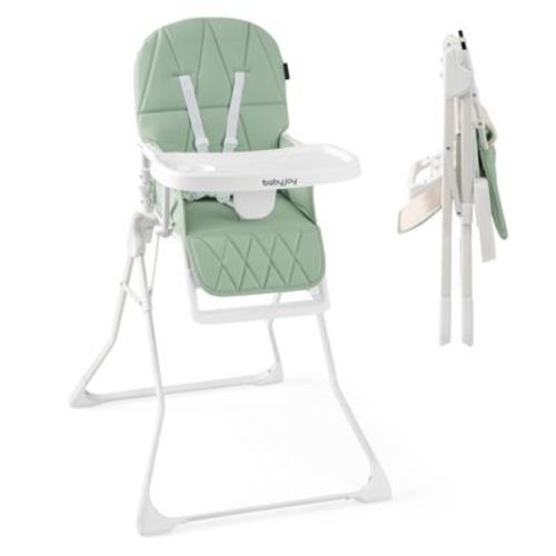 Foldable High Chair, Easy Clean Compact Highchair with Removable Adjustable Tray and PU Seat Cushion, 5-Point Safety Belt for Babies and Toddlers