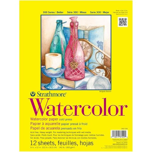 Strathmore 300 Series Tape Bound Watercolor Pad, 140 lb. Cold Press, 9 X 12 inches, White, 12 Sheets (360-109)