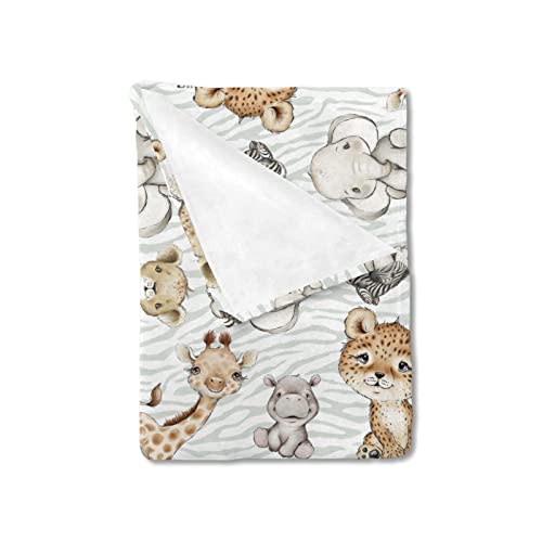 HawSkgFub Safari Jungle African Animal Baby Blanket Boy Girl Gift Gender Neutral, Elephant Giraffe Lion Flannel Fleece Nursery Bed Blankets, Soft Lightweight Newborn Toddler Infant Kid Bedding 30 x 40