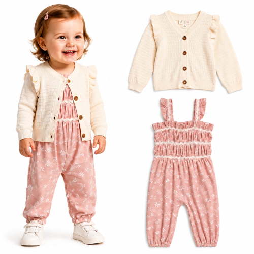 Jessica Simpson Baby Girls Clothing Set Cute Cardigan Sweater & Romper Jumpsuit Infant Outfit 2 Piece