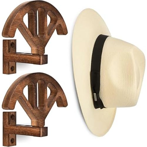 Wall Mounted Denim Hat Rack, Adjustable Shape Retention Hat Rack, Wooden Wall Mounted Hat Display Rack for Cowboy Hats and Baseball Caps (2 Sets)