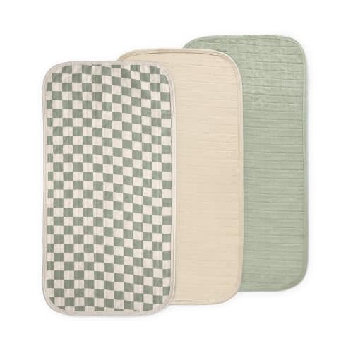 mushie Water Repellent Changing Pad Liners | Cotton (Olive Check Combo) | 3 Pack, Water repellent, Machine washable, Fits in diaper bag