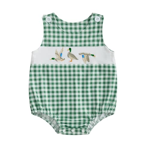 Infant Baby Boy Mallard Duck Romper Summer Hunting Overalls Strap Bodysuit Plaid Jumpsuit One Piece Smocked Clothes