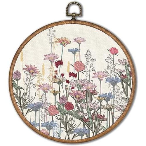 KSDUT Flower Wall Art Decor - Pink Wildflower Wall Art Canvas Frame Hanging Prints, Colorful Floral Botanical Plant Wall Art Decor for Home Bedroom Living Room Decorations 10"x10"