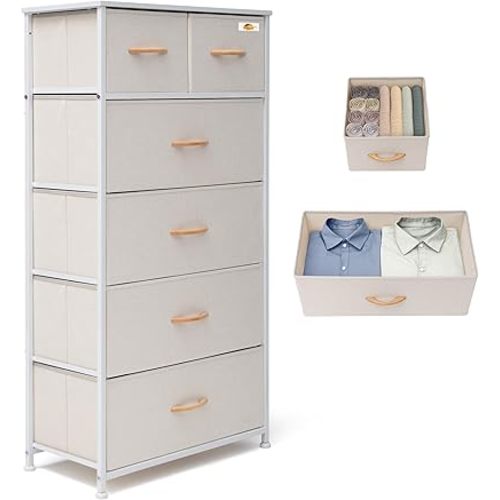 Fabric Dresser for Bedroom, Tall Skinny Dresser with 6 Drawers