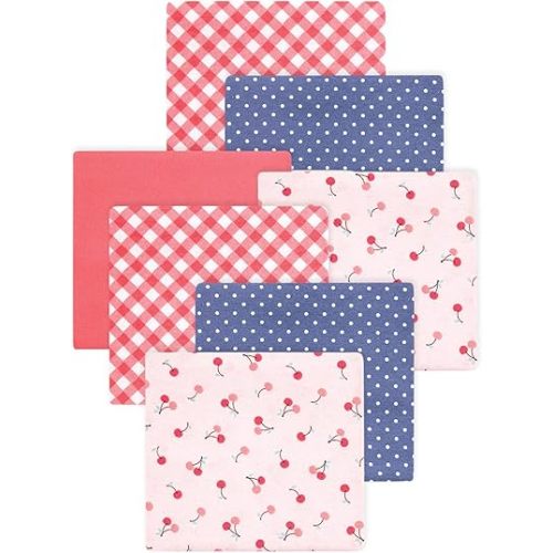 Little Treasure Hudson Baby Cotton Poly Flannel Receiving Blankets Multipack, Pink Cherry Sweet, 30x30 inches