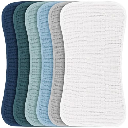Konssy 6 Pack Large Muslin Baby Burp Cloths and Burp Rags Set for Newborn