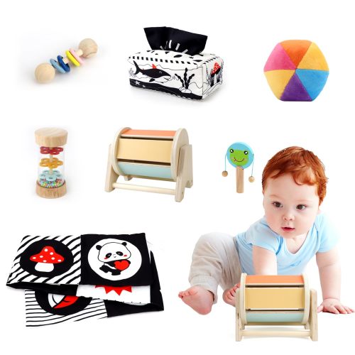 Dulsaera Montessori Toys for Babies 0-6 Months, 7 in 1 Learning Educational Set Newborn Toys 6-12 Months, Rainbow Ball, Baby Black and Wh