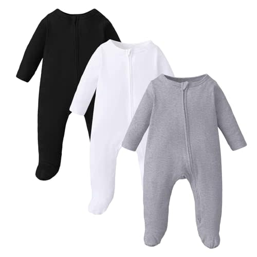 OPAWO Newborn Footie Pajamas with Mitten Cuffs Double Zipper Sleepers Baby Boy Girl Onesie Footed One-Piece Romper 0-6 Months