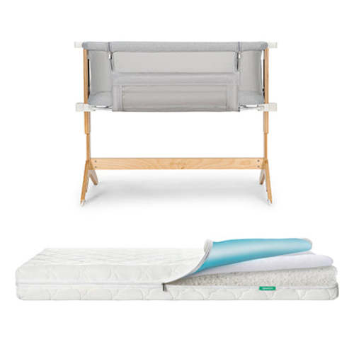 Bassinet & Bedside Sleeper + Waterproof Mattress - White