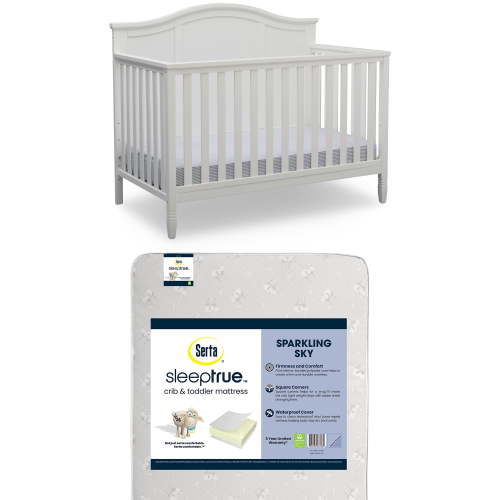 Delta Children Madrid 4-in-1 Convertible Crib with Serta Mattress Value Pack (Bianca White)