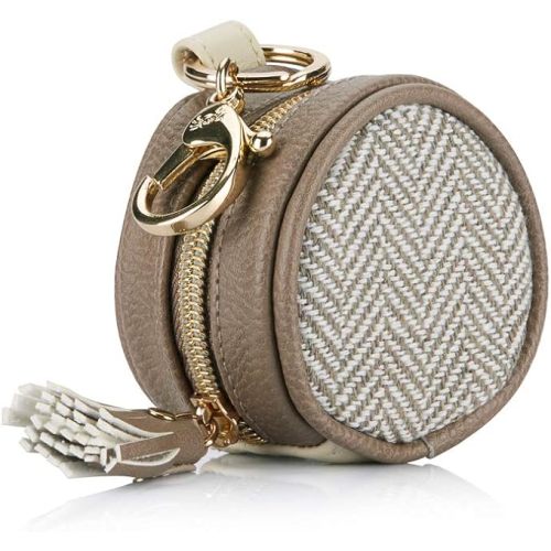 Itzy Ritzy Pacifier Holder Case with Clip - Pacifier Case Includes Clasp to Easily Attach to a Diaper Bag or Purse, Measures 2.5" in Diameter and Holds 2 Pacifiers (Vanilla Latte)