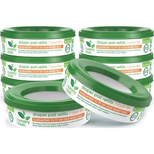 Nursery Fresh® Refill Rings for Diaper Genie® and Munchkin® Diaper Pails, Holds up to 2,176 Newborn Diapers, 8 Pack