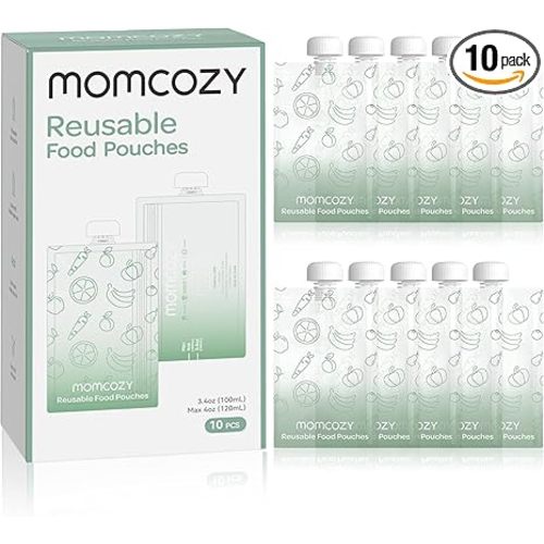 Momcozy Reusable Baby Food Pouches for Toddlers,BPA Free Plastic,Food Safe,Freezer Safe,Refillable for Applesauce Yogurt & Puree Squeeze Pouch,10 packs,3.4-4oz