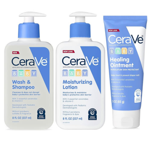 CeraVe Baby Bath Set, 8oz Wash & Shampoo + 8oz Moisturizing Lotion + 3oz Healing Ointment, Fragrance, Parabens, Phthalates, & Tear Free Baby Bath Essentials