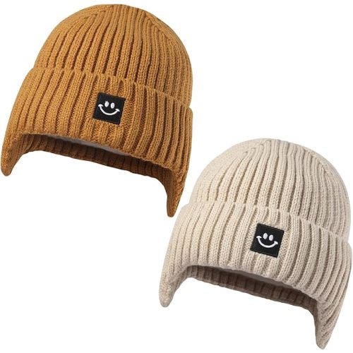 MaxNova 2 Pack Baby Beanie Toddler Winter Hat with Earflap for Girls Boys 0-8 Years