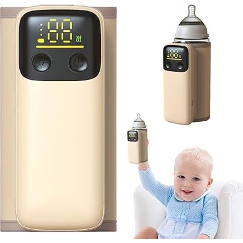 Portable Bottle Warmer for Travel - Baby Bottle Warmers with LED Display and Flashlight, Bottle Warmers with 6-Temp Control, Bottle Warmer On The Go, Fast Night Feeding Milk Warmers for Newborn