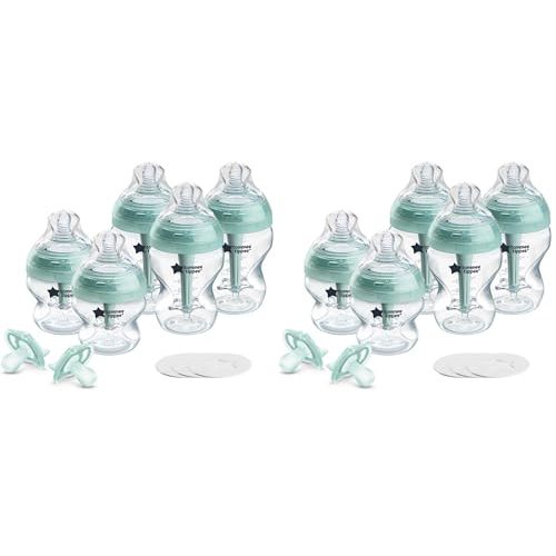 Tommee Tippee Advanced Anti-Colic 10 Piece Bottles and Pacifier Set, 5 and 9oz BPA Free Bottle, Newborn, Slow & Medium-Flow Breast-Like Nipples, 3Travel Bottle Lids, 2 Ultralight Pacifiers(Pack of 2)