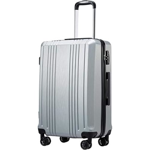 Coolife Luggage Expandable Suitcase PC+ABS with TSA Lock Spinner 20in24in28in (Sliver, L(28))