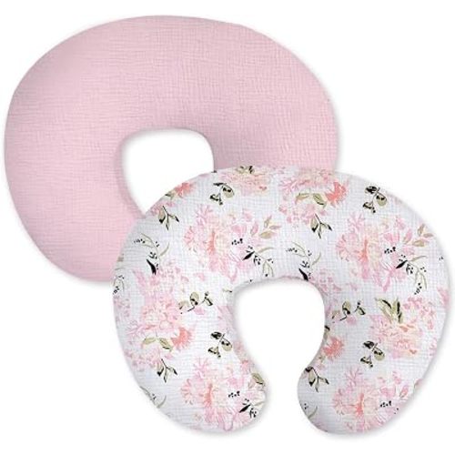 Little Grape Land 100% Cotton Muslin Nursing Pillow Covers 2 Pack, (Floral)