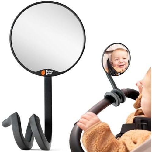 Stroller Mirror for Baby - 100% Shatterproof Clamp On Mirror, Universal with Tight-Grip Silicone Leg, Easy On 'n Off, Stroller Accessories (⌀ 3.8 in)