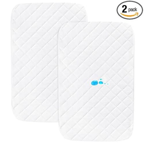 Bassinet Mattress Pad Cover Fit for AirClub/AMKE 3 in 1/HARPPA/TCBunny/MiClassic and Milliard Bedside Sleeper, Waterproof Bassinet Mattress Protector Quilted Bassinet Sheets (21" x 35") 2 Pack