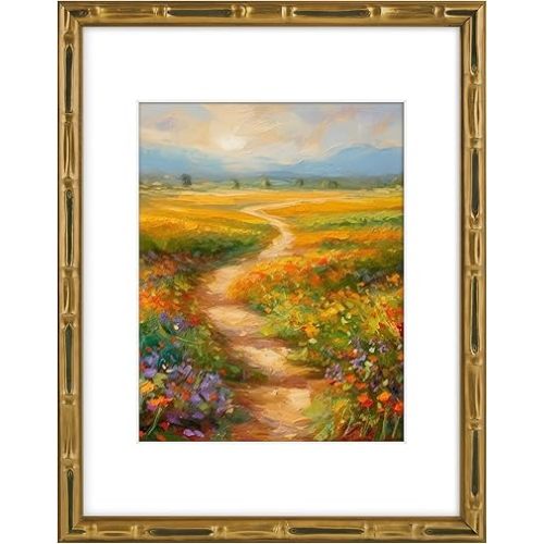 Golden State Art, 11x14 Picture Frame Gold - Solid Wood with Vintage Bamboo Design - 14x11 Matted to 8x10 Photo - Real Glass - Wall Decor Display