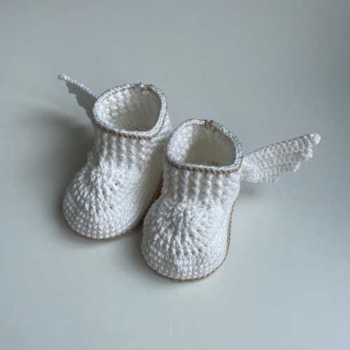 Baby Booties with Wings – Handmade Newborn Shoes, Baby Shower or Christening Gift