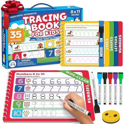 Preschool Learning Activities - Tracing Books for Kids Ages 3-5 - Toddler Handwriting Practice - Letter Tracing for Kids Preschool Kindergarten 3-4, 4-5 - 3 year old boy gift - Gifts for Grandkids
